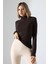 Uzun Kol Dik Yaka Basic Kadın Body T-Shirt 21950 Kahve 3