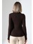 Uzun Kol Dik Yaka Basic Kadın Body T-Shirt 21950 Kahve 4