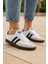 Bağcıklı Unisex Spor Sneaker Ayakkabı-Beyaz-Siyah 5