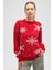 Snowflake Kartanesi Desenli Unisex Yılbaşı Kazağı - Kırmızı 2