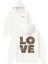 Leopar Desenli Love Tasarım Baskılı Oversize Beyaz Kapüşonlu Sweatshirt 1