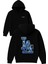 Mavi Detaylı La Logo Tasarım Baskılı Oversize Siyah Kapüşonlu Sweatshirt 1