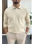 Erkek Açık Yaka Düz Desen Normal Kalıp Kazak Krem EDW423 1