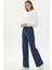 Pamuklu Kadın Eşofman Altı Yüksek Bel Indigo Flare Fit Geniş Paça Ipli Cepli Esnek Yumuşak Likralı 4