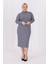 Kadın Gri Balıkçı Yaka Esnek Burgu Triko Büyük Beden Elbise 2