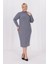 Kadın Gri Balıkçı Yaka Esnek Burgu Triko Büyük Beden Elbise 4