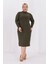 Kadın Haki Yeşil Balıkçı Yaka Esnek Burgu Triko Büyük Beden Elbise 1