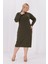 Kadın Haki Yeşil Balıkçı Yaka Esnek Burgu Triko Büyük Beden Elbise 2