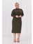 Kadın Haki Yeşil Balıkçı Yaka Esnek Burgu Triko Büyük Beden Elbise 3