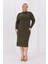 Kadın Haki Yeşil Balıkçı Yaka Esnek Burgu Triko Büyük Beden Elbise 4