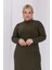Kadın Haki Yeşil Balıkçı Yaka Esnek Burgu Triko Büyük Beden Elbise 5