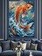 Japon Koi Balığı Su Sıçraması Sanatı Dekoratif Kanvas - Mdf Ahşap Tablo 1