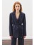 Kuşaklı Tek Düğmeli Blazer Ceket Lacivert 1