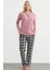 Ekose Kombinli Düğmeli Pijama Takım - Gül Kurusu 1