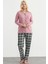 Ekose Kombinli Düğmeli Pijama Takım - Gül Kurusu 3