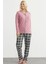 Ekose Kombinli Düğmeli Pijama Takım - Gül Kurusu 4