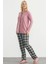 Ekose Kombinli Düğmeli Pijama Takım - Gül Kurusu 5
