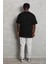 Unisex Oversize Düz Bisiklet Yaka T-Shirt - Siyah 2