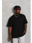 Unisex Oversize Düz Bisiklet Yaka T-Shirt - Siyah 4