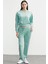 Leopar Kombinli Kadife Eşofman Takım - Mint 1