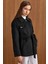 Gömlek Yaka Kuşak Detaylı Oversize Kısa Kaban SİYAH 3155 13