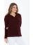 Curve Büyük Beden Pamuklu Likralı V Yaka Basic Düz Uzun Kol Bordo Bluz 5