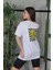 Unisex Bisiklet Yaka Baskılı Oversize T-Shirt - Beyaz 3
