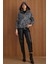 Kapüşonlu Beli Lastikli Oversize Leopar Desenli Kısa Kaban GRİ 3162-L 13
