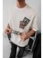 Erkek Baskılı Oversize T-Shirt - Beyaz 3