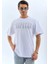 Unisex Oversize Taşlı Bisiklet Yaka T-Shirt - Beyaz 1
