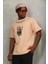 Unisex Oversize Baskılı Bisiklet Yaka T-Shirt - Bej 1