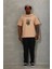 Unisex Oversize Baskılı Bisiklet Yaka T-Shirt - Bej 4