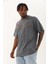 Unisex Oversize Taşlı Bisiklet Yaka T-Shirt - Füme 3