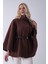 Kahve Hakim Yaka Tek Düğmeli Kemerli Panço 31050725.05 4