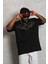 Unisex Oversize Taşlı Bisiklet Yaka T-Shirt - Siyah 3