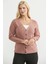 Metal Düğmeli Oversize Triko Hırka - Gül 3