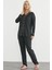 Biyeli Gömlek Model Pijama Takım - Siyah 5
