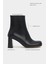 Juno Siyah Mat Fermuarlı Kalın Topuklu Küt Burun Kadın Bot 2