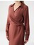 Açık Kahverengi Dar Kesim Anvelop Yaka Dokuma Mini Elbise 4