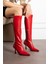 Cristina Kırmızı Lux Strech Sivri Burunlu Ince Topuklu Kadın Çizme 4