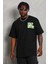 Unisex Oversize Baskılı Bisiklet Yaka T-Shirt - Siyah 2