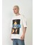 Unisex Baskılı Bisiklet Yaka Oversize T-Shirt - Beyaz 1