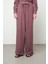 Kadın Bol Paça Beli Lastikli Çizgili Desenli Pantolon 1