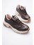 Kadın Sneaker File Baskılı Kalın Tabanlı Kahve Rivex 1