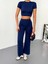 Osy Modal Yumuşak Dokulu Kumaş Kısa Kollu Crop Alt Ispanyol Paça Pantalon Ikili Takım - Lacivert 4