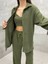 Kadın Haki Yeşil Örgü Takım Gömlek Crop Pantolon Set 2