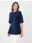 Lacivert Bisiklet Yaka Kısa Kollu Büzgü Detaylı Örme Tişört 4