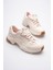Kadın Sneaker File Baskılı Kalın Tabanlı Bej Rivex 1