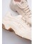 Kadın Sneaker File Baskılı Kalın Tabanlı Bej Rivex 4