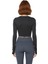 Kadın Crop Bisiklet Yaka Fitted Kalıp Örme Koyu Pencere Cut Out ve Baş Parmak Delik Spor Üst Bluz 3